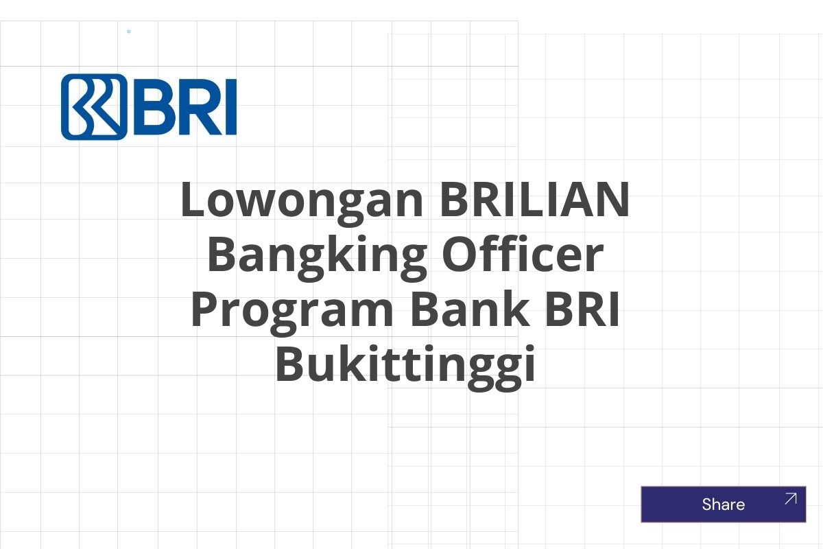 Lowongan BRILIAN Bangking Officer Program Bank BRI Bukittinggi